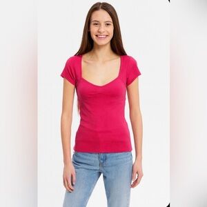 Urban Outfitters Ribbed Corset-Inspired fitted hot pink fuchsia Size Medium tee